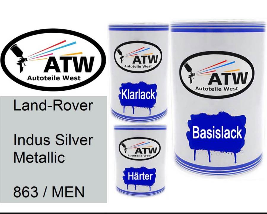 Land-Rover, Indus Silver Metallic, 863 / MEN: 500ml Lackdose + 500ml Klarlack + 250ml Härter - Set, von ATW Autoteile West.